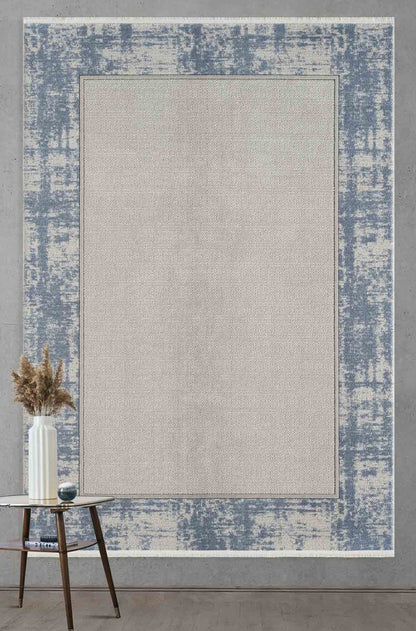 Boundry Grey Framed Woll, Cotton Rug