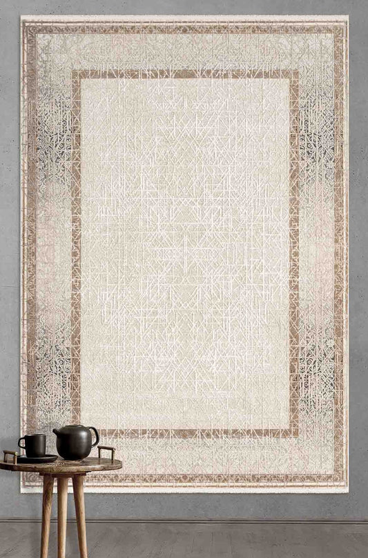 Bulach Cream Framed Woll, Cotton Rug