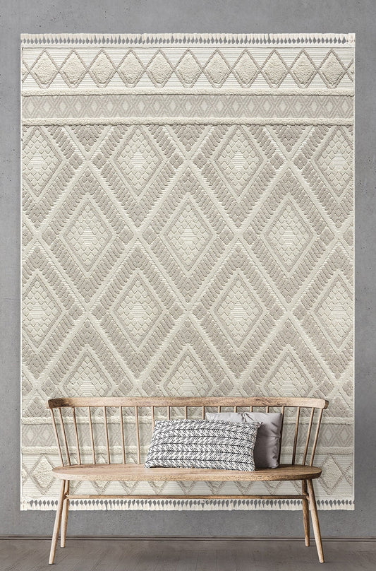 Conthey Cream Geometric, Cotton Rug