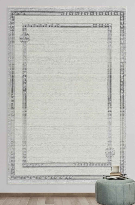 Gruyeres Anthracite Framed, Viscose Machine Made Rug