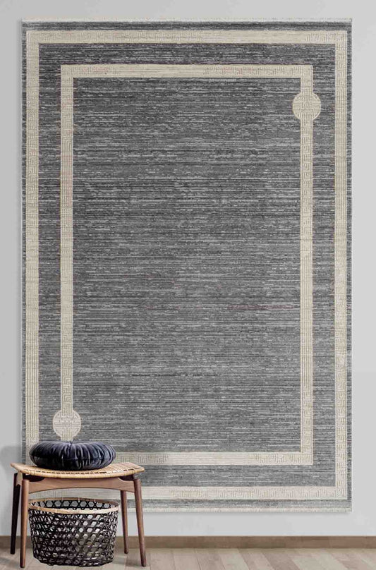 Herisau Grey Framed, Viscose Machine Made Area Rug