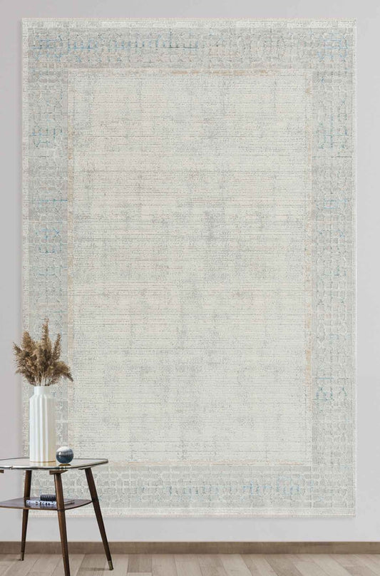 Horgen Grey Framed , Viscose Machine Made Area Rug