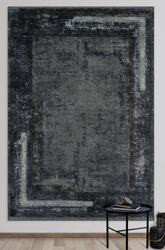 Meyrin Anthracite Framed, Viscose Rug