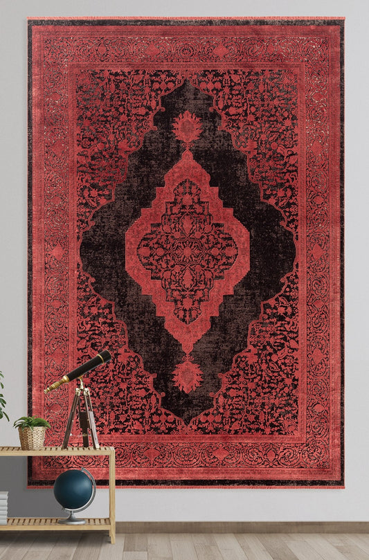 Munsingen Red Medallion, Viscose Rug