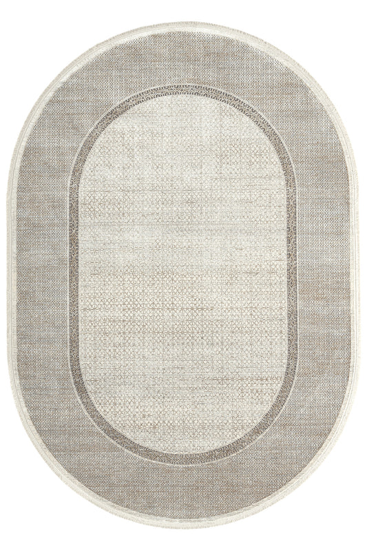 Piginda Nidau Grey Framed Viscose Machine Made Oval Rugs