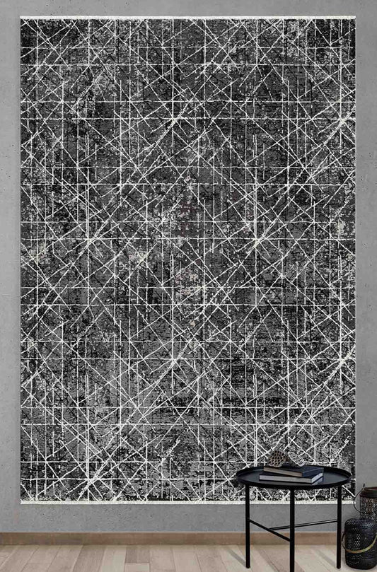 Romainmotier Black Geometric, Viscose Rug