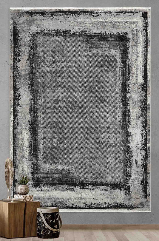 Romont Anthracite Framed, Viscose Rug