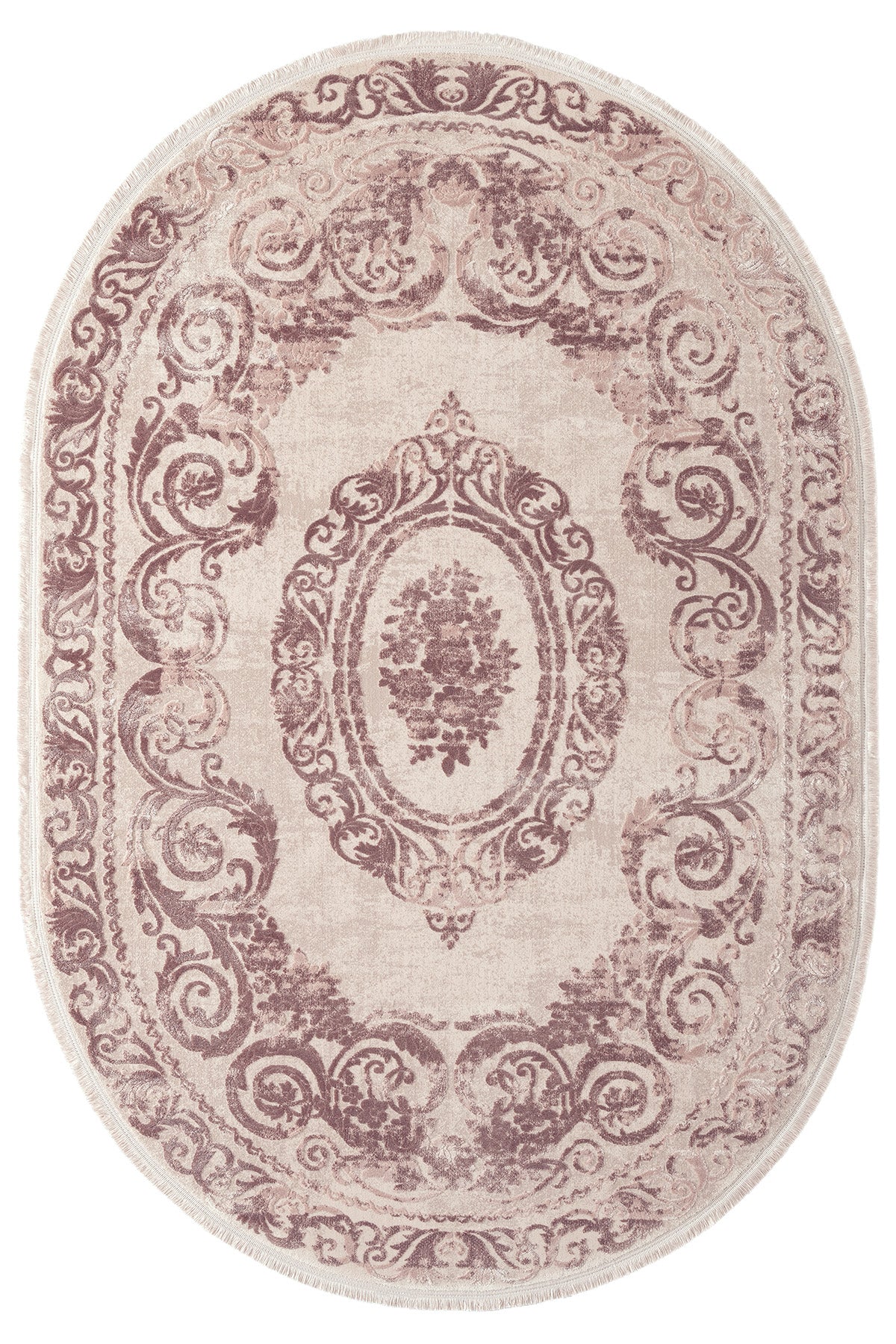 Piginda  Ruti Damson Medallion Woll;Cotton Machine Made Oval Rugs