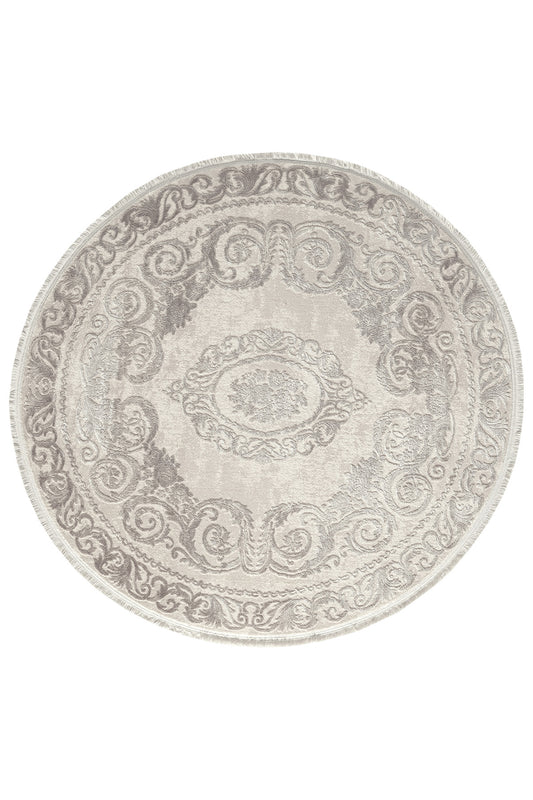 Grey Medallion Abstract Round Rug | Cotton Machine Made Area Rug