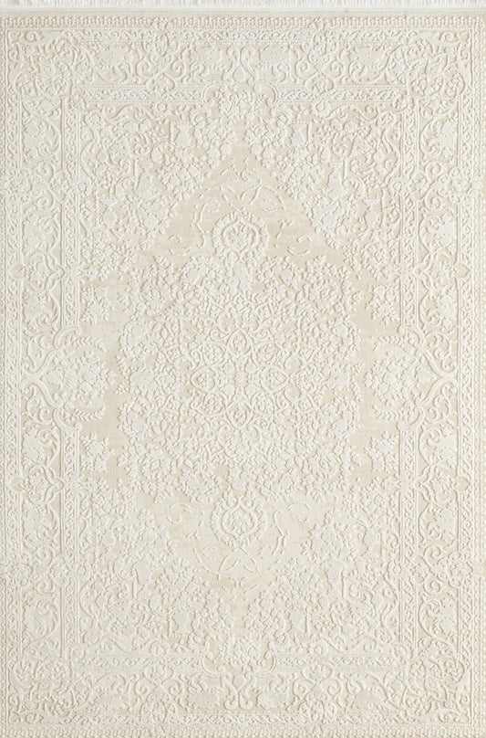 Sala Cream  Medallion Woll, Cotton Machine Made Rug