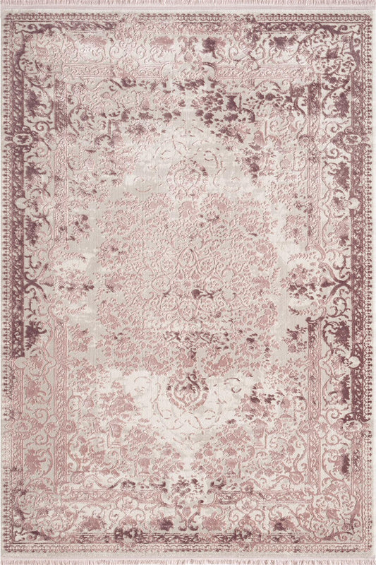 Sargans Damson Medallion Woll | Cotton Machine Made Oval Area Rug