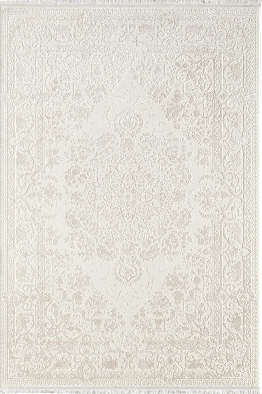 Sarnen White Medallion Woll | Cotton Machine Made Oval Area Rug