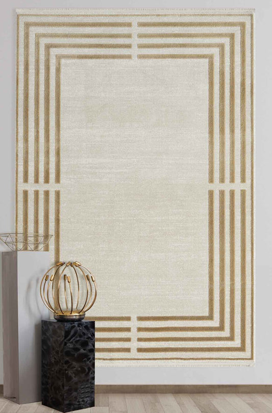 Stans Cream Framed Woll, Cotton Rug