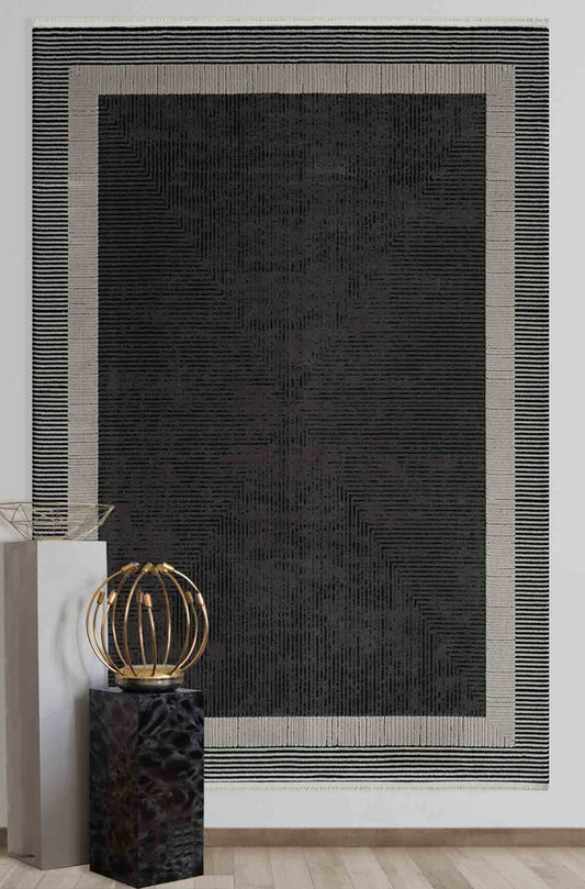 Thonex Anthracite Framed Woll, Cotton Rug