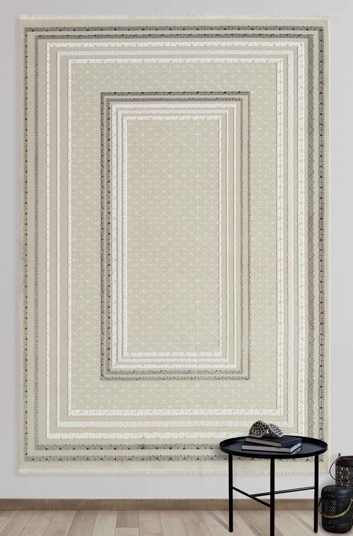 Unterseen Cream  Framed Woll, Cotton Rug