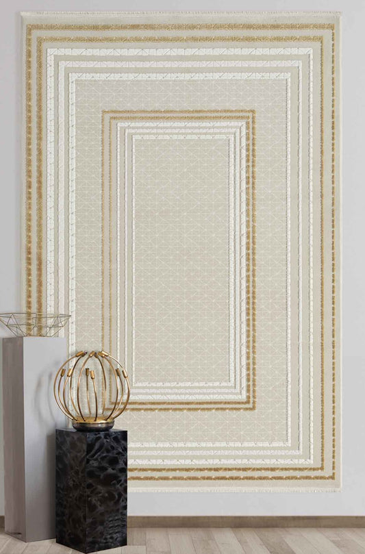 Uznach Cream  Framed Woll, Cotton Rug