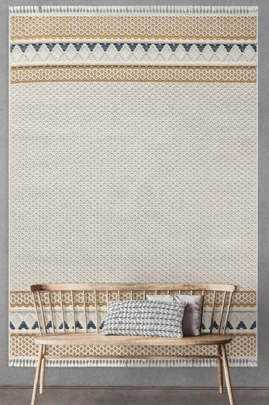 Grejus Cream Geometric, Polyester Rug