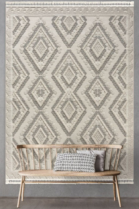 Vallgard Beige Geometric, Polyester Rug