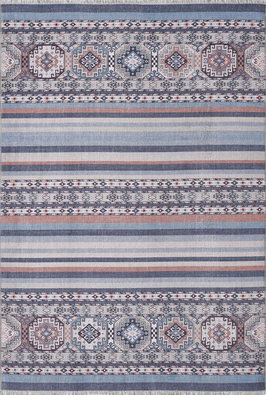 Ethnic Patterned LS, Non-Slip Base, Washable, Stain-Resistant Rug